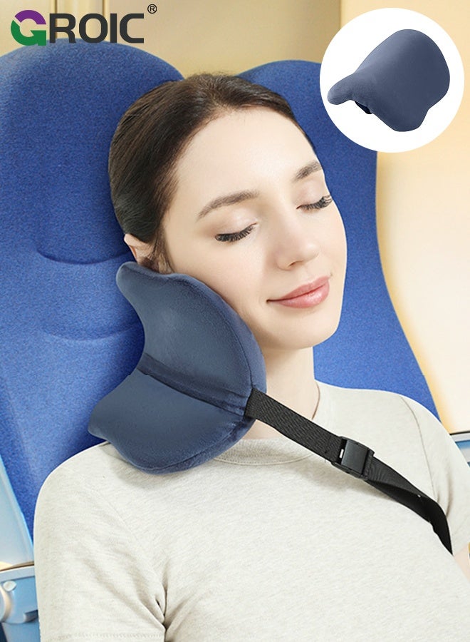 GROIC Travel Pillow for Neck, Memory Foam Neck Pillow for Comfort on Airplane, Compact and Ergonomic Design for Travel, Car Rides, and Home Use, Blue Head Support for Plane Sleeping, Ergonomic Neck Cushion - Image 1